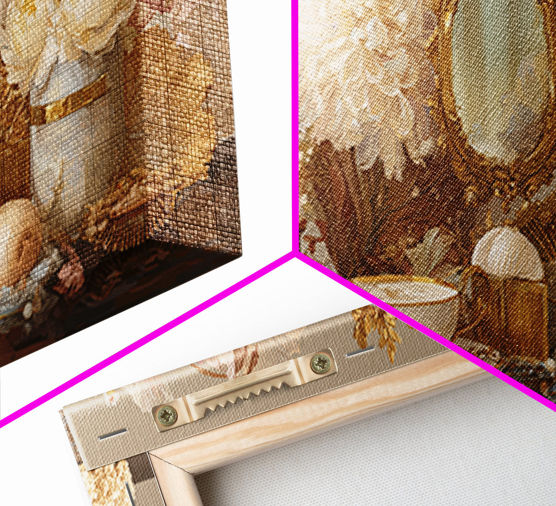 Baroque Mirror and Comb Still Life Framed Canvas Print, Hair Salon Art, Minimalist Decor, Living Room Decor, Fine Art, Style, HSA-2x1-13