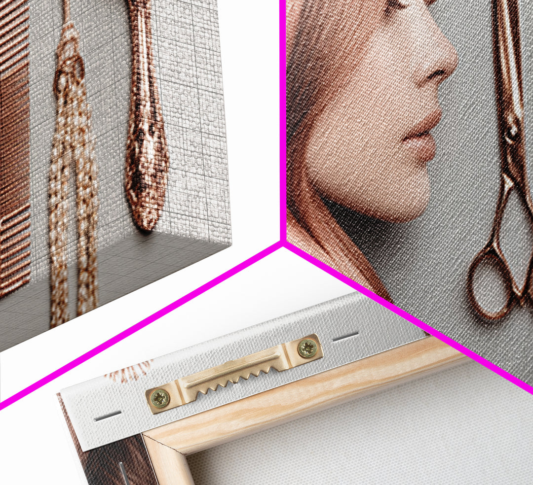 Rose Gold Salon Tool Still Life Framed Canvas Print, Hair Salon Art, Luxury Decor, Living Room Decor, Fine Art, Style, HSA-2x1-34