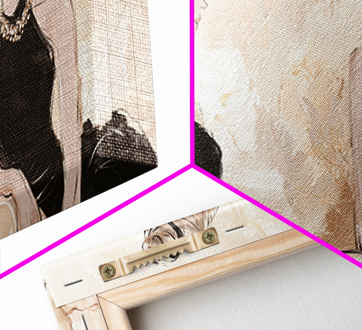 Black and White Line Art Salon Figure Framed Canvas Print, Hair Salon Art, Minimalist Wall Art, Living Room Decor, Style, HSA-2x1-51