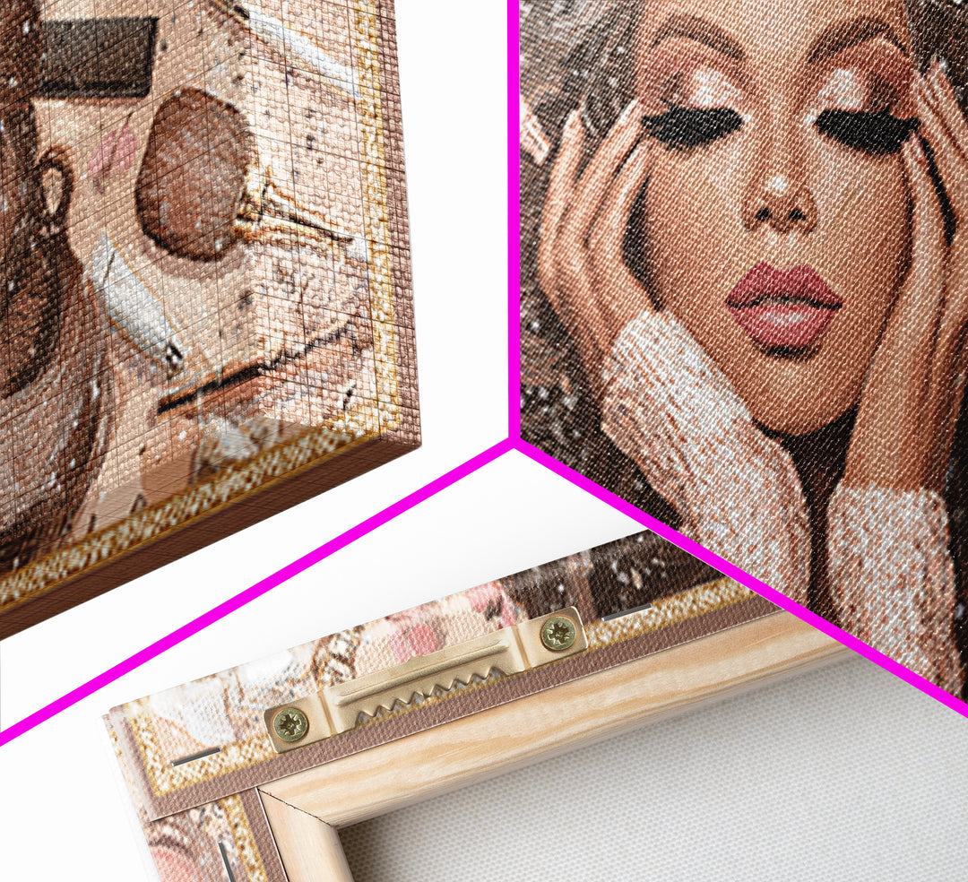 Glamour Face Portrait Canvas Print, Hair Salon Art, African Art, Living Room Decor, Fine Art, Style, Girls Room Decor, HSA-2x1-76