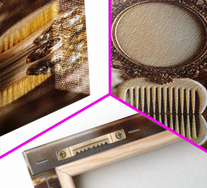 Baroque Mirror and Comb Still Life Framed Canvas Print, Hair Salon Art, Modern Art, Living Room Decor, Fine Art, Style, HSA-2x3-97