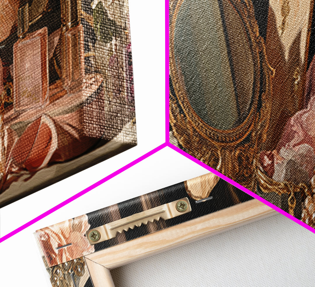 Baroque Mirror and Comb Still Life Canvas Print, Hair Salon Art, African Art, Living Room Decor, Style, Girls Room Decor, HSA-3x1-33