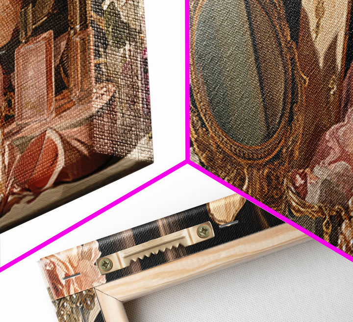 Baroque Mirror and Comb Still Life Canvas Print, Hair Salon Art, African Art, Living Room Decor, Style, Girls Room Decor, HSA-3x1-33