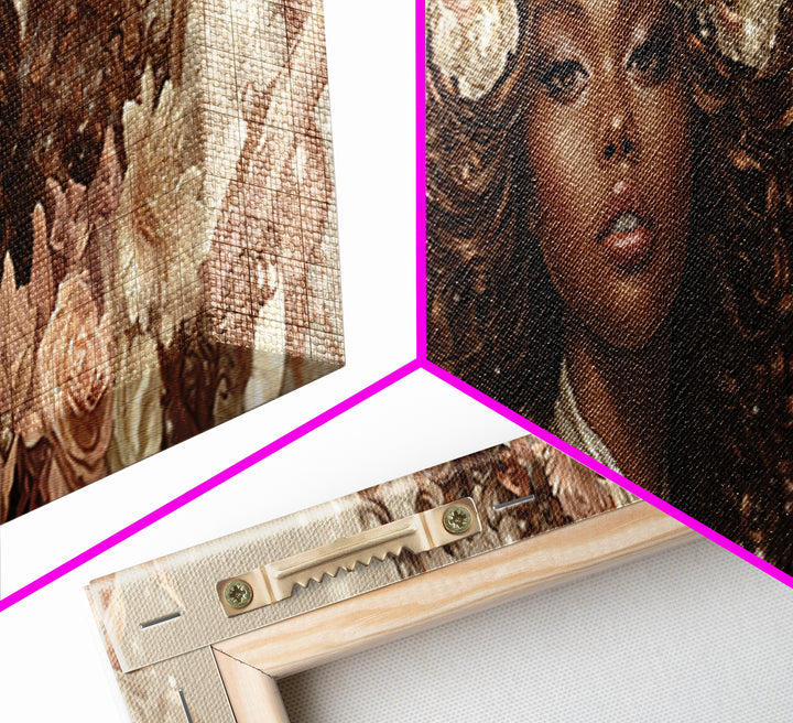 Afro Hair Portrait Framed Canvas Print, Hair Salon Art, Statement Artwork, Living Room Decor, Oil Painting, Style, HSA-3x1-60