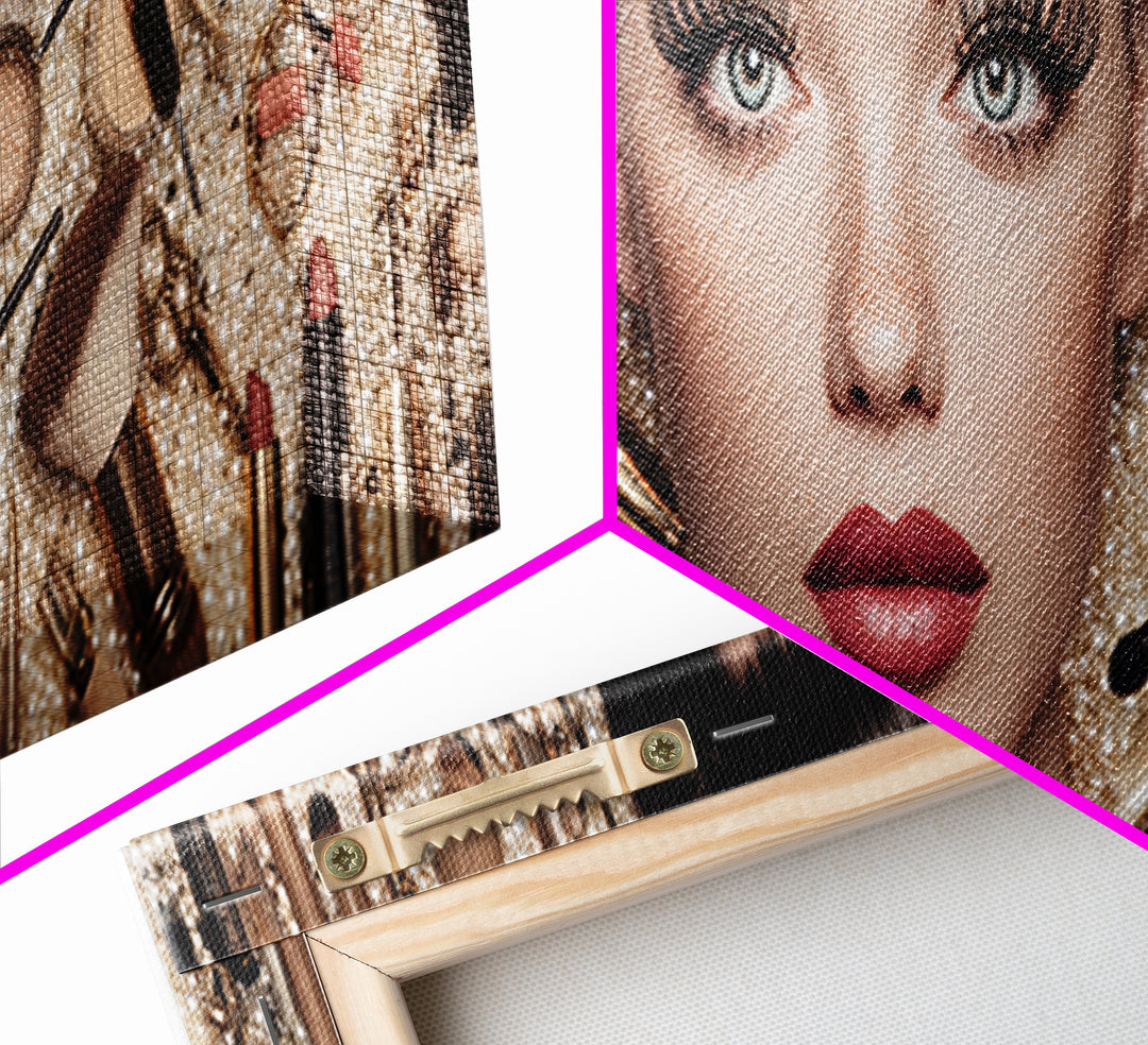 Glamour Face Portrait Framed Canvas Print, Hair Salon Art, Wall Art, Living Room Decor, Fine Art, Style, Minimalist Wall Art, HSA-3x1-72