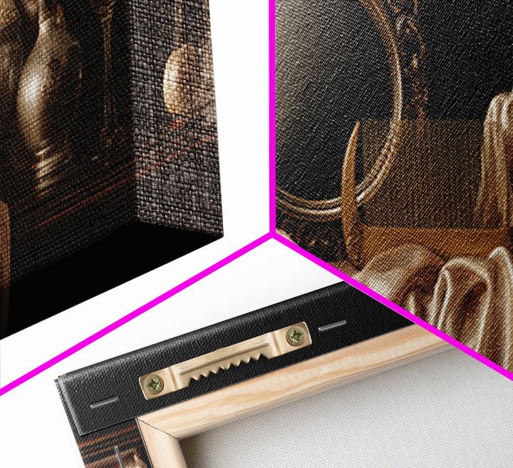 Baroque Mirror and Comb Still Life Framed Canvas Print, Hair Salon Art, Black Girl Art, Living Room Decor, Fine Art, Style, HSA-3x1-81