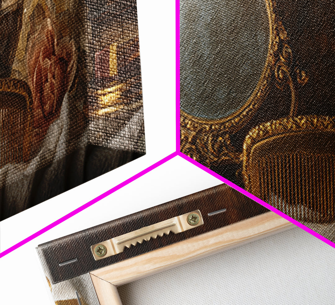 Baroque Mirror and Comb Still Life Framed Canvas Print, Hair Salon Art, Printable Art, Living Room Decor, Fine Art, Style, HSA-3x1-9
