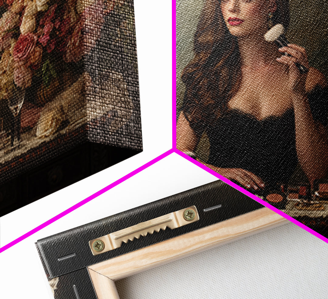 Makeup Palette and Flowers Arrangement Canvas Print, Hair Salon Art, Black Art, Living Room Decor, Watercolor Art, Style, HSA-3x2-22