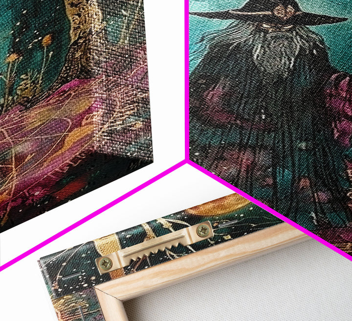 Halloween Wizard in Forest, Framed Canvas Print, Wall Art, Home Decor, Spooky Artwork, Magic Decor, Halloween Decor Painting, Holiday Decor