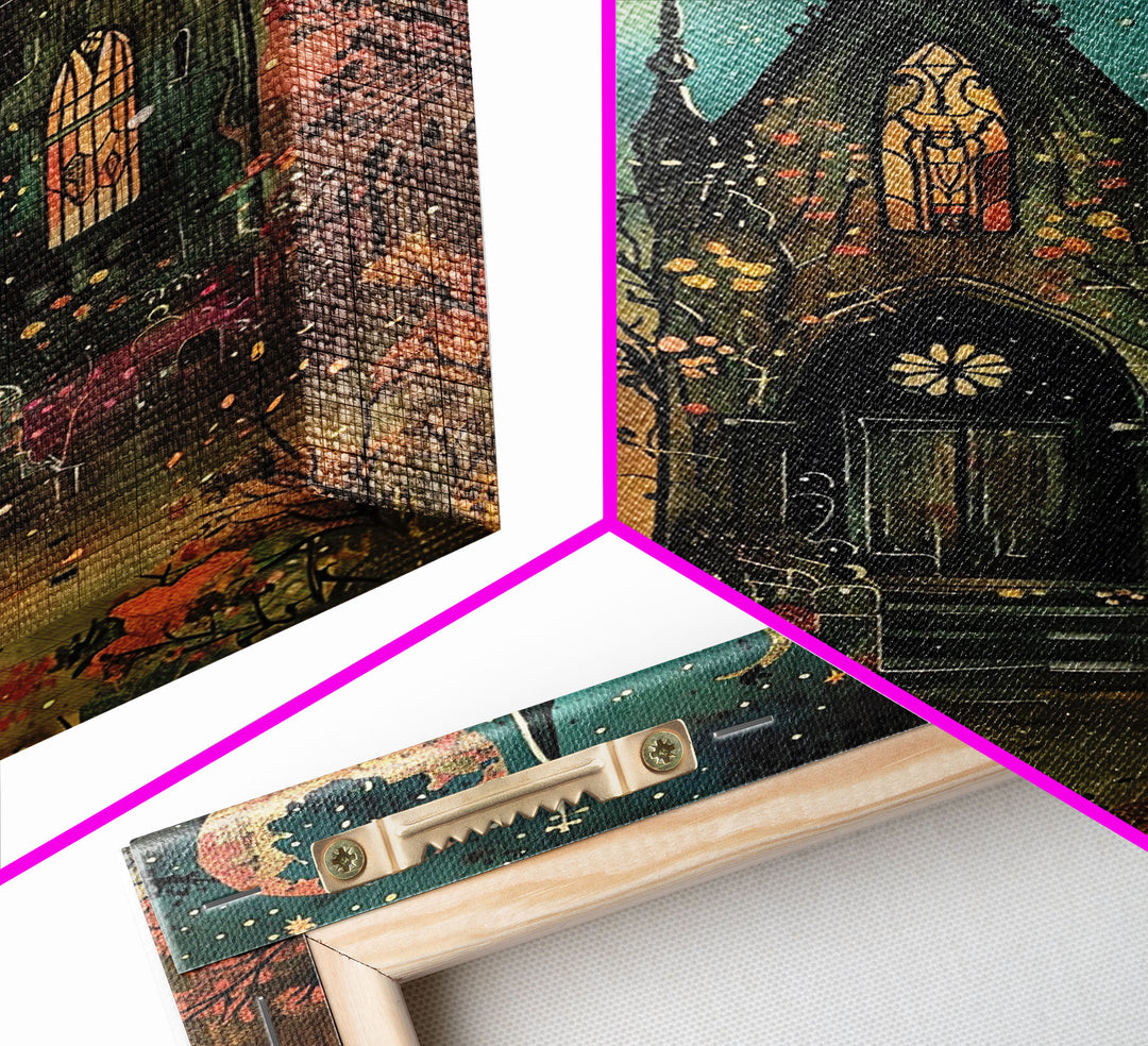 The Haunted Mausoleum, Framed Canvas Print, Spooky Season Halloween Decor, Halloween Props Wall Art, Gift For Halloween Lover