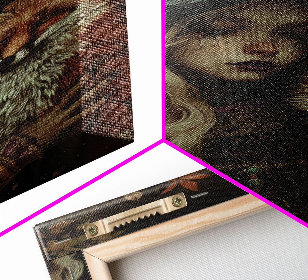 Spooky Halloween Witch Wall Art, Framed Canvas Prince, Halloween Decor, Halloween Gift, Spooky Season, Cottage Core Witch and Fox Familiar