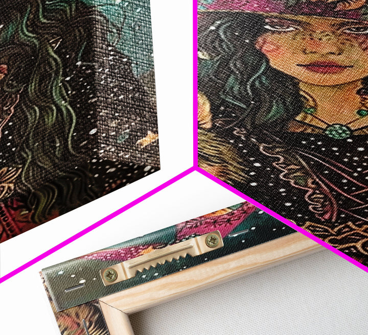 Spooky Halloween Witch Wall Art, Framed Canvas Prince, Halloween Decor, Halloween Gift, Spooky Season, Cottage Core Witch and Wolf Familiar