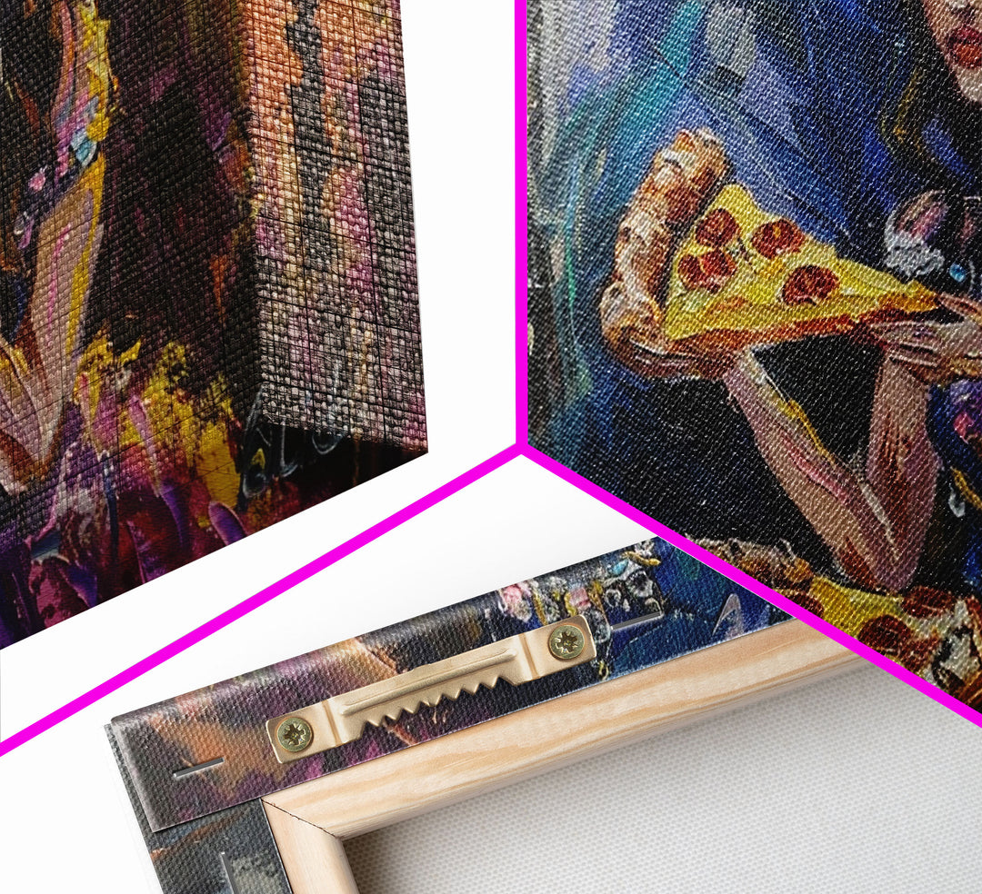 The Princess and the Pizza, Framed Canvas Print, Funny Decor, Funny Art