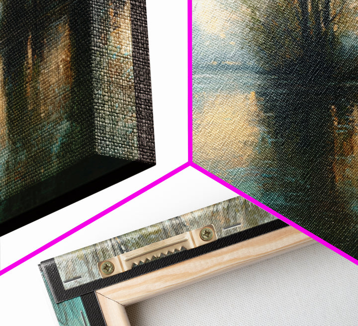 Misty Riverbank with Willow Trees Framed Canvas Print, Impressionist Art, Living Room Decor, Impression, Landscape Art, IMP-1x1-11