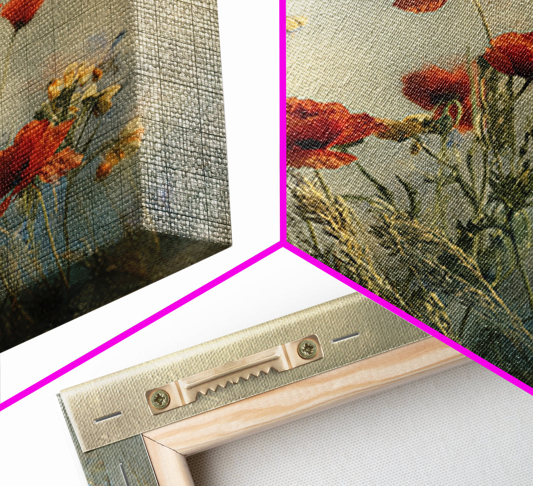 Poppies Blowing Through Green Grass Framed Canvas Print, Impressionist Art, Painting, Living Room Decor, Fine Art, Impression, IMP-1x1-12