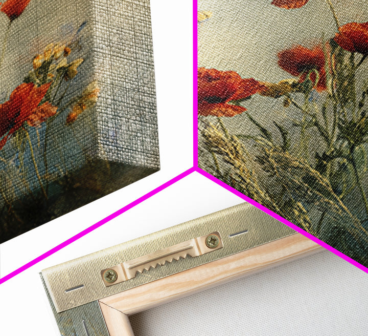 Poppies Blowing Through Green Grass Framed Canvas Print, Impressionist Art, Painting, Living Room Decor, Fine Art, Impression, IMP-1x1-12