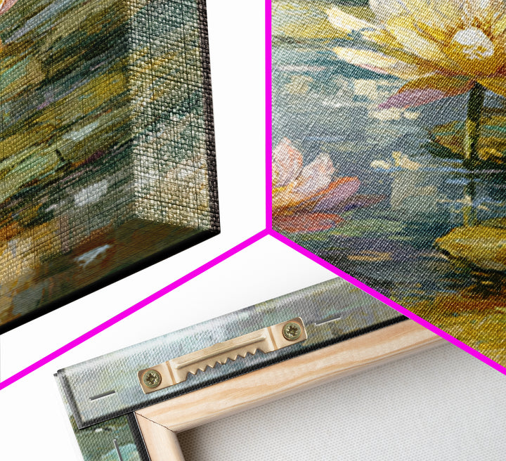 Water Lilies Floating on a Sunlit Pond Canvas Print, Impressionist Art, Room Decor, Living Room Decor, Fine Art, Impression, IMP-1x1-25