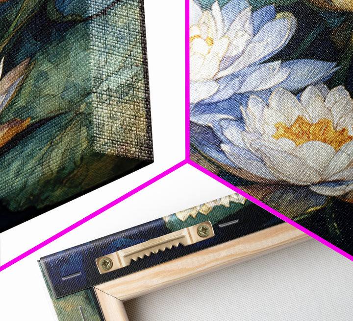 Water Lilies Floating on a Sunlit Pond Canvas Print, Impressionist Art, Room Decor, Living Room Decor, Fine Art, Impression, IMP-1x1-49