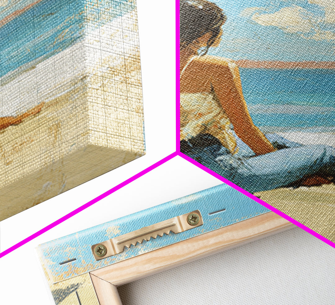 Coastal Beach Figures Framed Canvas Print, Impressionist Art, Modern Decor, Living Room Decor, Fine Art, Impression, Wall Decor, IMP-1x1-67