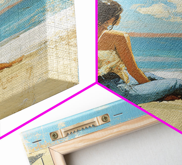 Coastal Beach Figures Framed Canvas Print, Impressionist Art, Modern Decor, Living Room Decor, Fine Art, Impression, Wall Decor, IMP-1x1-67