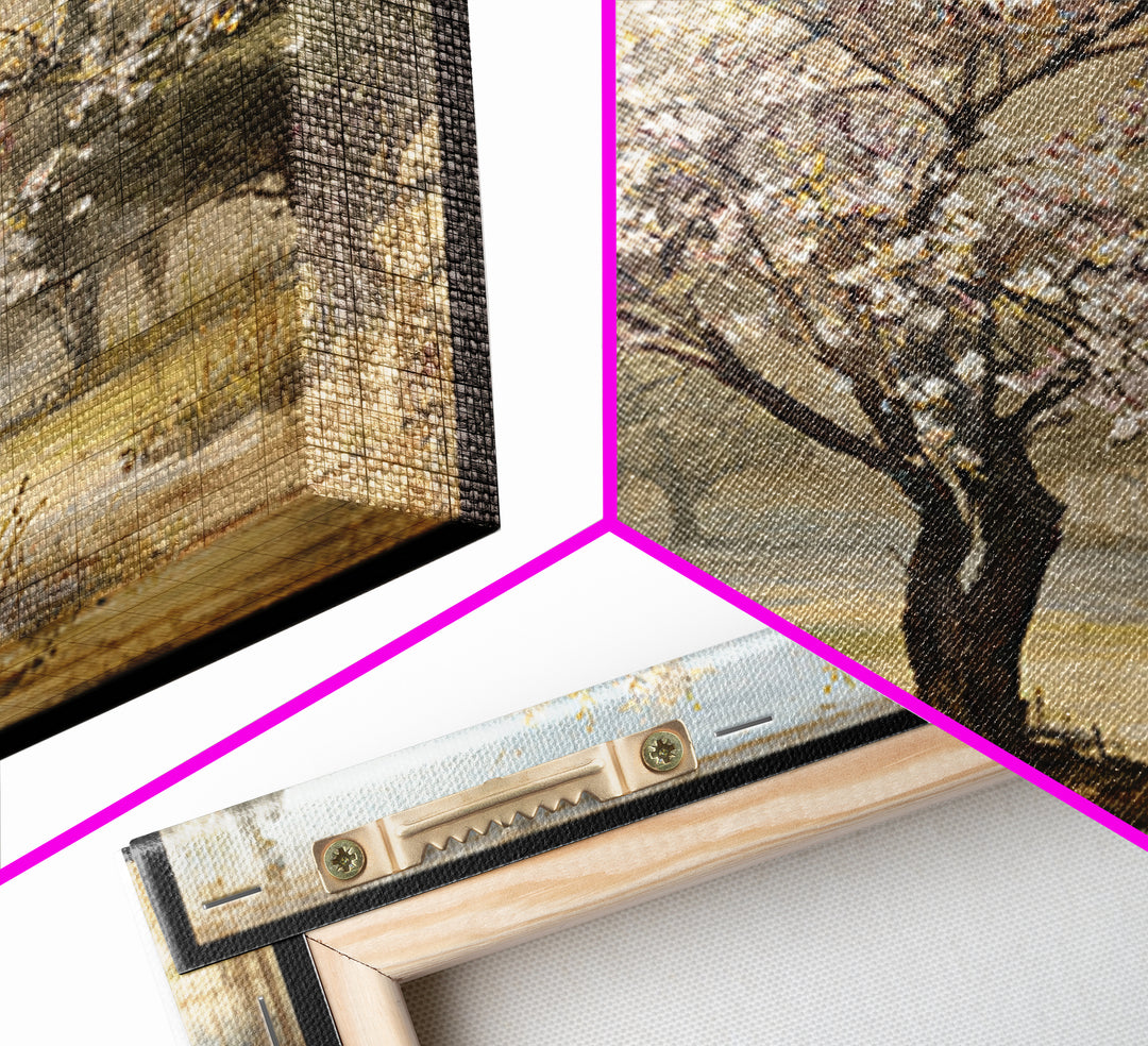 Spring Orchard with Blossoming Trees Framed Canvas Print, Impressionist Art, Statement Artwork, Living Room Decor, Impression, IMP-1x1-78