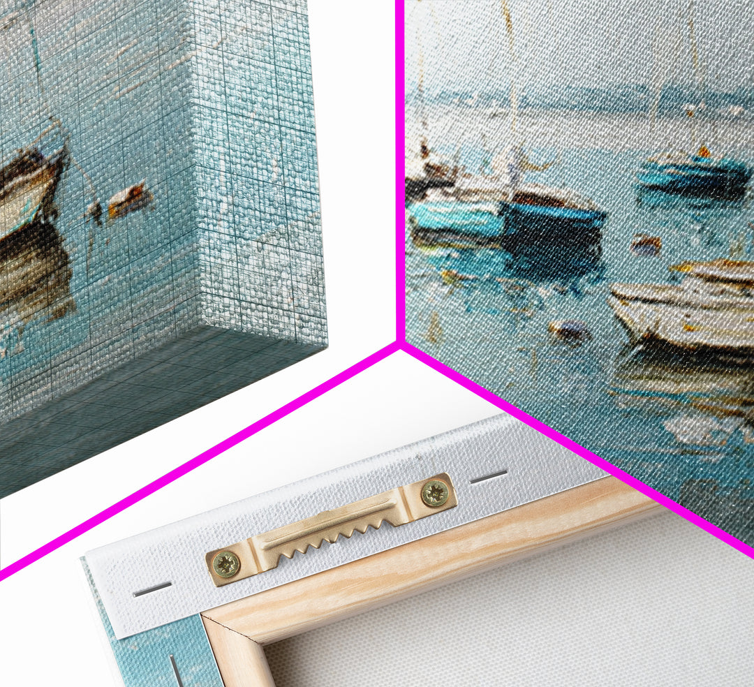 Sailboats on a Bright Sparkling Harbor Canvas Print, Impressionist Art, Painting, Living Room Decor, Fine Art, Impression, IMP-1x1-81