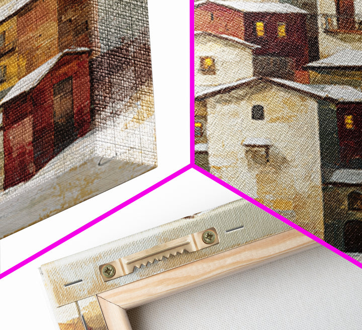 Snowy Village with Warm Glowing Windows Canvas Print, Impressionist Art, Minimalist Decor, Living Room Decor, Impression, IMP-1x1-85
