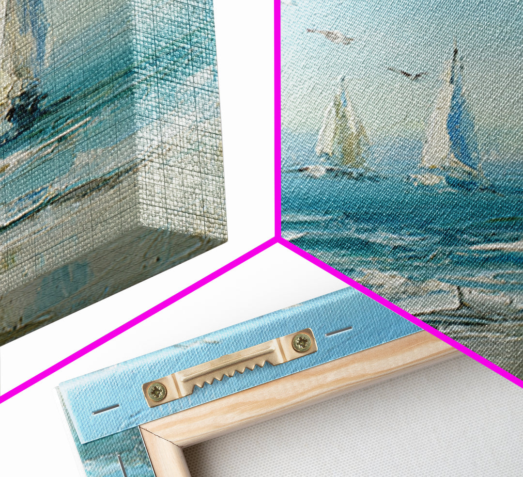 Sailboats on a Bright Sparkling Harbor Canvas Print, Impressionist Art, Statement Artwork, Living Room Decor, Impression, IMP-1x1-9