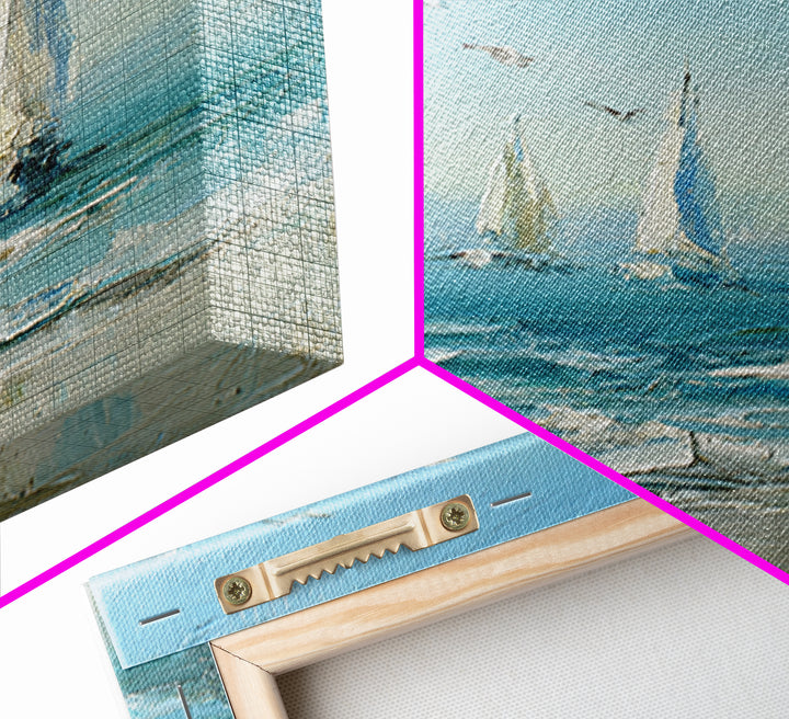 Sailboats on a Bright Sparkling Harbor Canvas Print, Impressionist Art, Statement Artwork, Living Room Decor, Impression, IMP-1x1-9