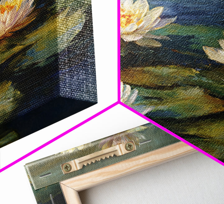 Water Lilies Floating on a Sunlit Pond Canvas Print, Impressionist Art, Oil Painting, Living Room Decor, Impression, IMP-1x1-97