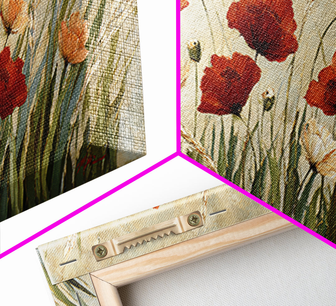 Poppies Blowing Through Green Grass Canvas Print, Impressionist Art, Wall Art, Living Room Decor, Oil Painting, Impression, IMP-2x1-32