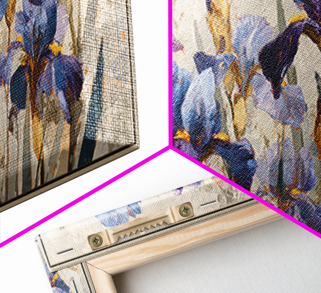 Iris Garden with Blue Violet Strokes Framed Canvas Print, Impressionist Art, Wall Decor, Living Room Decor, Impression, IMP-2x1-40