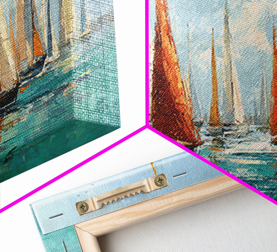 Sailboats on a Bright Sparkling Harbor Canvas Print, Impressionist Art, Original Art, Living Room Decor, Impression, IMP-2x1-5
