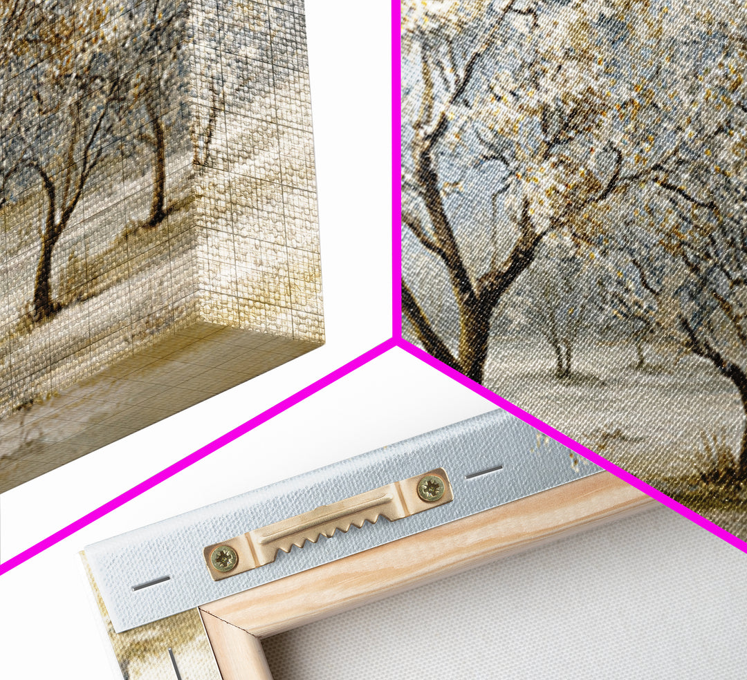 Spring Orchard with Blossoming Trees Framed Canvas Print, Impressionist Art, Painting, Living Room Decor, Fine Art, Impression, IMP-2x1-50