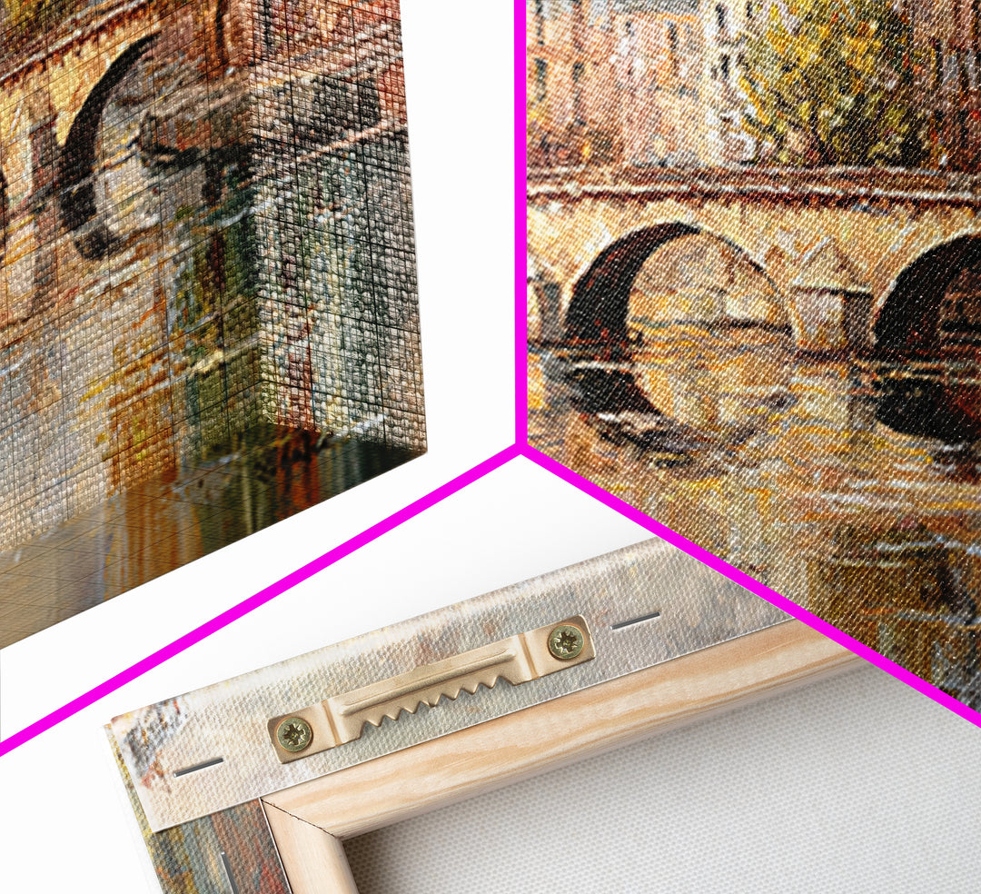 Paris Bridge Reflected Framed Canvas Print, Impressionist Art, Wall Art Framed, Living Room Decor, Watercolor Art, Impression, IMP-2x1-51
