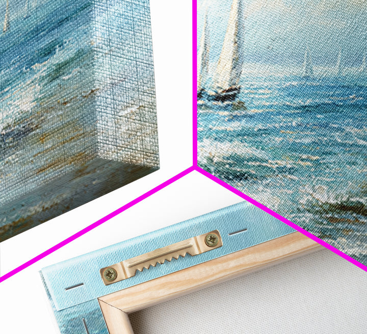 Sailboats on a Bright Sparkling Harbor Canvas Print, Impressionist Art, Horizontal Wall Art, Living Room Decor, Oil Painting, IMP-2x1-53
