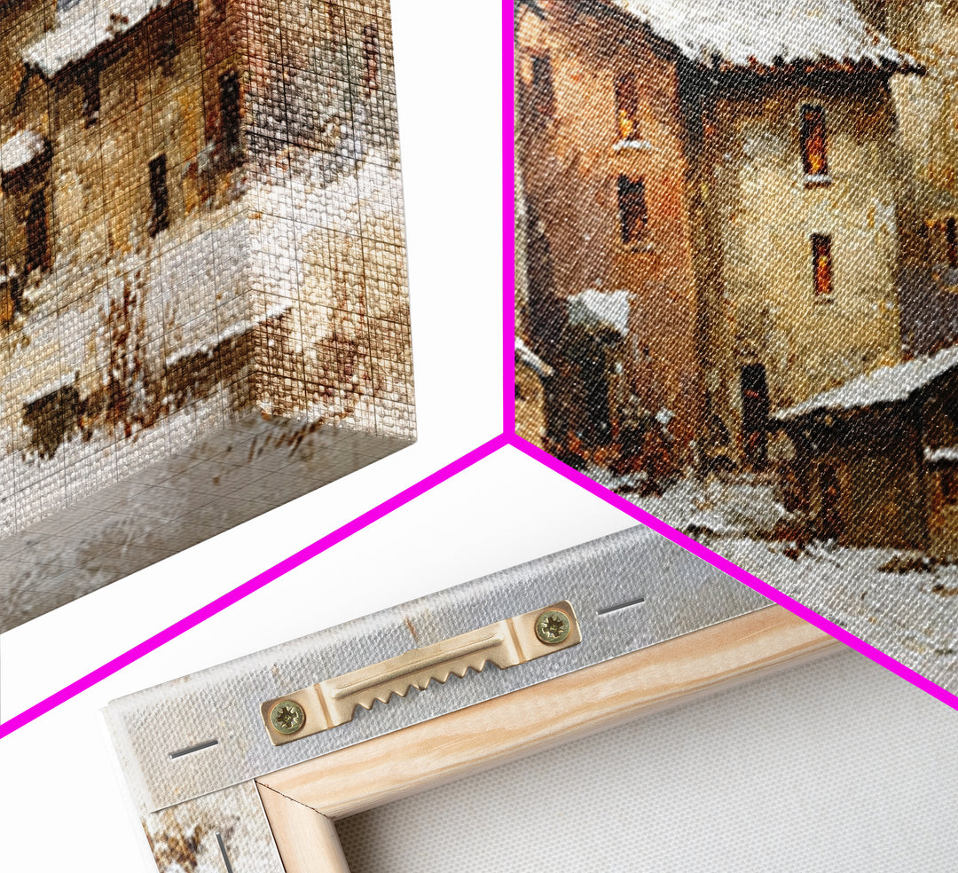 Snowy Village with Warm Glowing Windows Canvas Print, Impressionist Art, Bedroom Decor, Living Room Decor, Fine Art, Impression, IMP-2x1-57