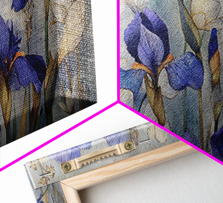 Iris Garden with Blue Violet Strokes Canvas Print, Impressionist Art, Living Room Decor, Oil Painting, Impression, IMP-2x1-64