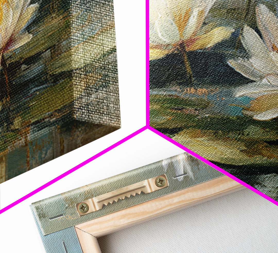 Water Lilies Floating on a Sunlit Pond Canvas Print, Impressionist Art, Living Room Wall Art, Living Room Decor, Impression, IMP-2x1-69