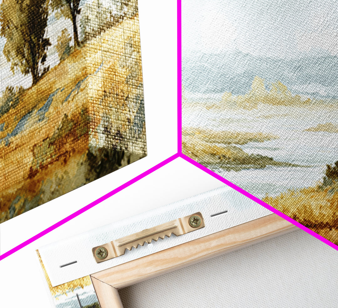 Misty Riverbank with Willow Trees Framed Canvas Print, Impressionist Art, Printable Wall Art, Living Room Decor, Impression, IMP-2x1-7