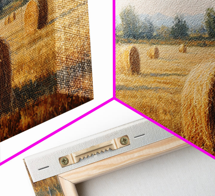 Haystacks Glowing at Golden Hour Framed Canvas Print, Impressionist Art, Bedroom Decor, Living Room Decor, Fine Art, Impression, IMP-2x1-72