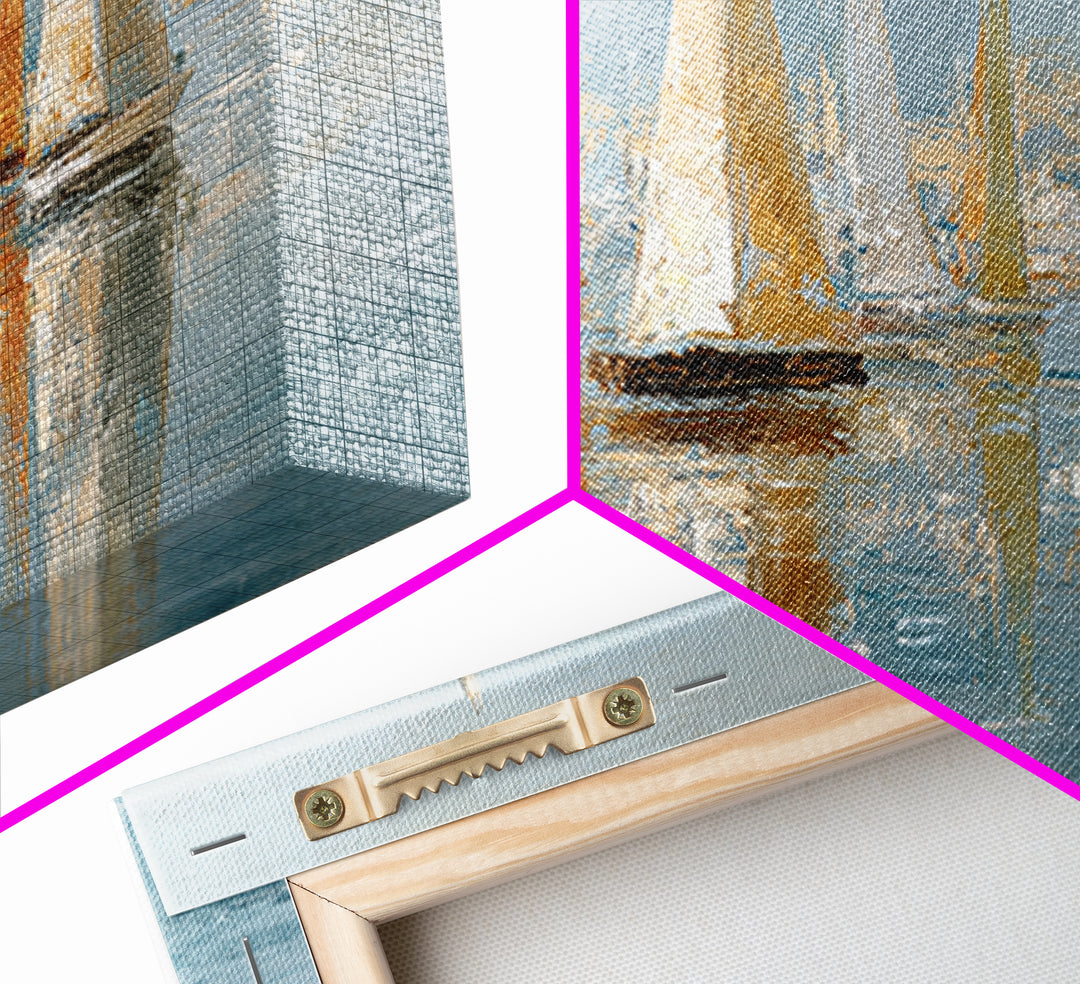 Sailboats on a Bright Sparkling Harbor Canvas Print, Impressionist Art, Horizontal Wall Art, Living Room Decor, Oil Painting, IMP-2x1-77