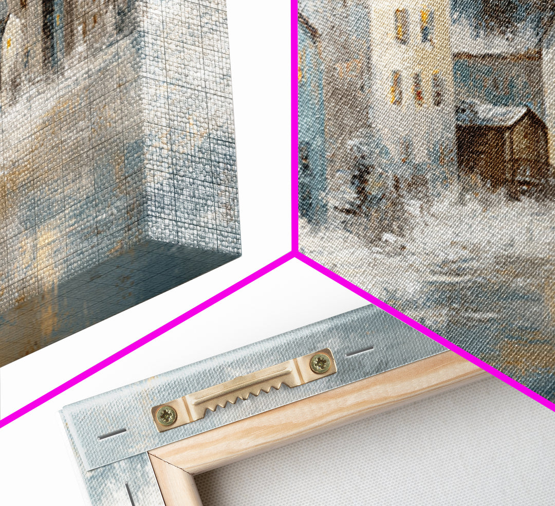 Snowy Village with Warm Glowing Windows Canvas Print, Impressionist Art, Wall Art Framed, Living Room Decor, Impression, IMP-2x1-81