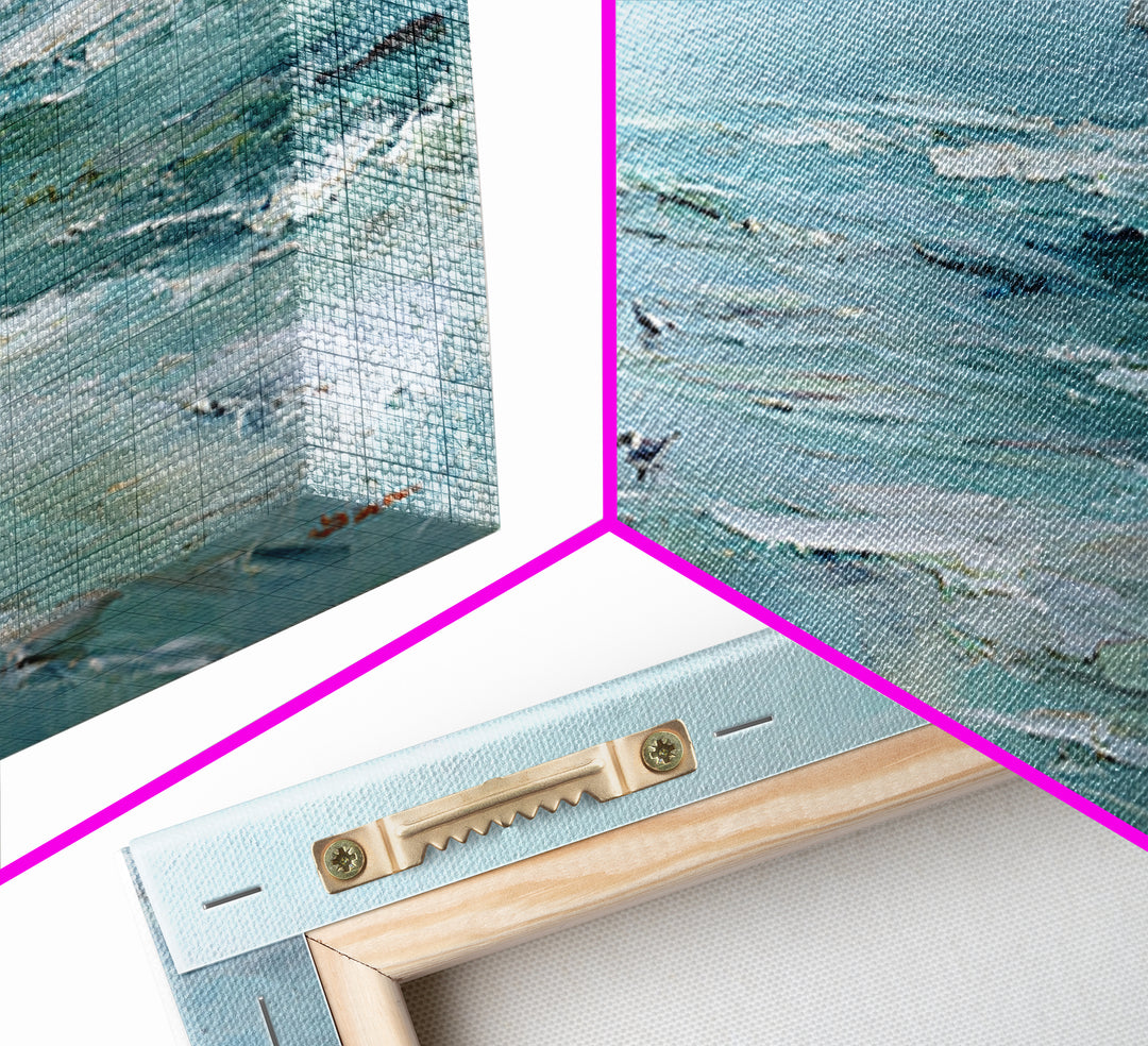Coastal Beach Figures Framed Canvas Print, Impressionist Art, Gallery Wall Art, Living Room Decor, Oil Painting, Impression, IMP-2x1-87
