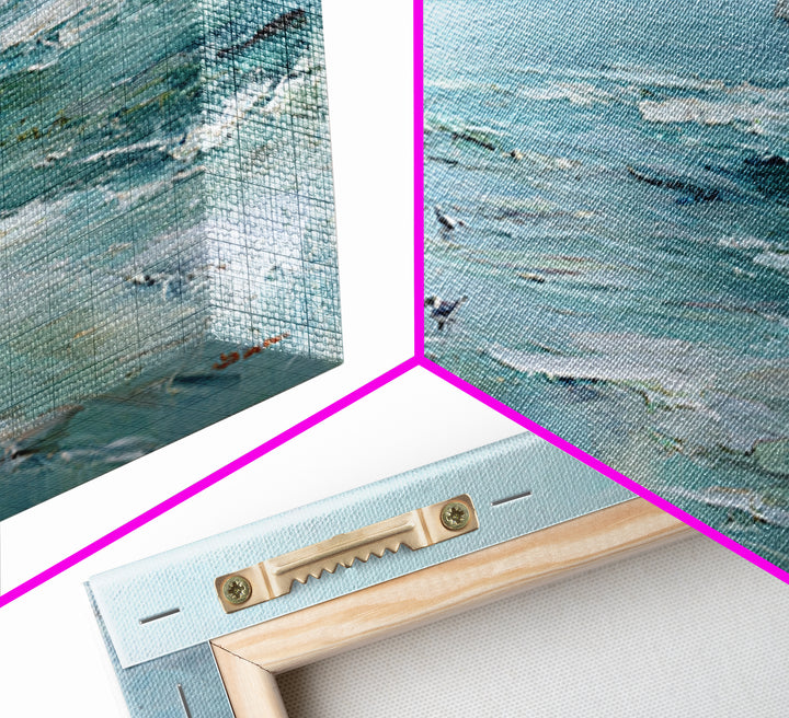 Coastal Beach Figures Framed Canvas Print, Impressionist Art, Gallery Wall Art, Living Room Decor, Oil Painting, Impression, IMP-2x1-87