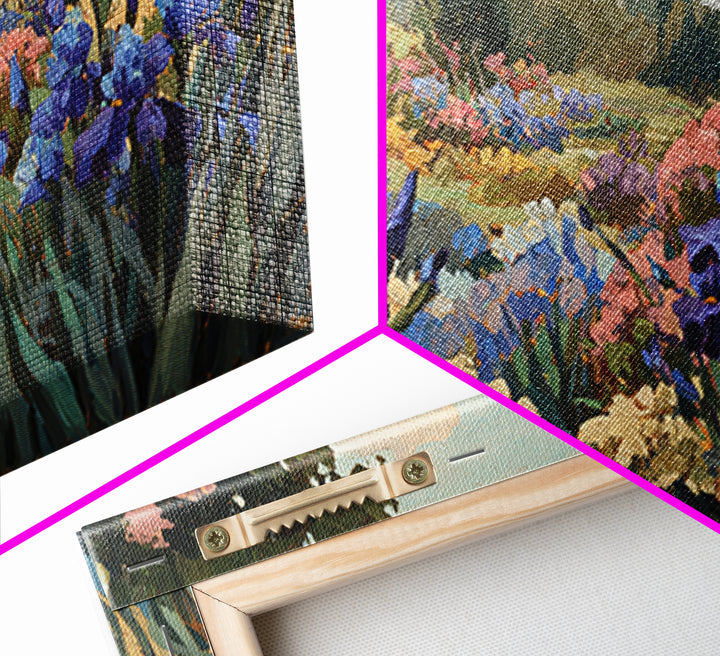Iris Garden with Blue Violet Strokes Framed Canvas Print, Impressionist Art, Living Room Decor, Watercolor Art, Impression, IMP-2x1-88