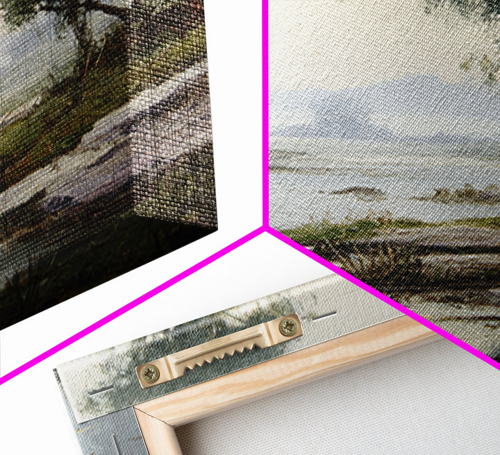 Misty Riverbank with Willow Trees Framed Canvas Print, Impressionist Art, Contemporary Art, Living Room Decor, Impression, IMP-2x3-19