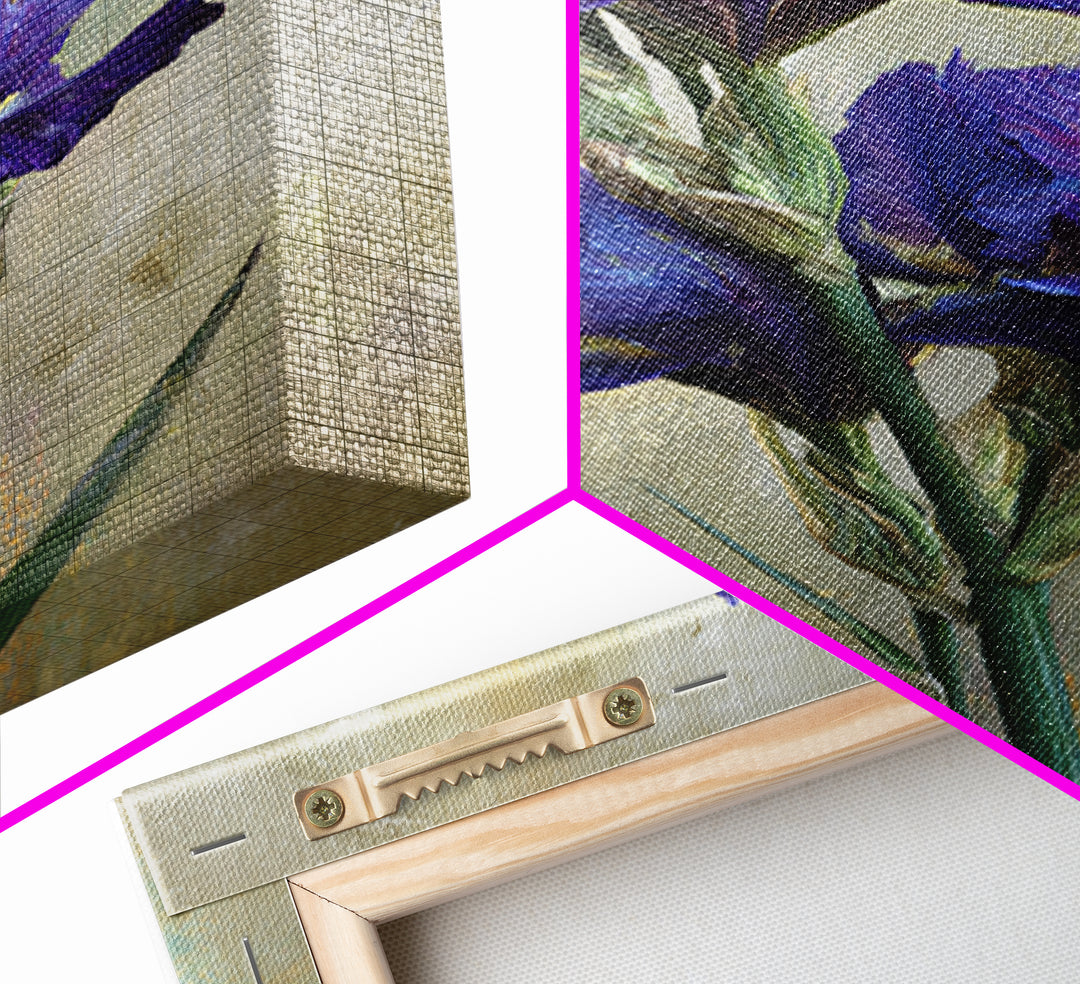 Iris Garden with Blue Violet Strokes Framed Canvas Print, Impressionist Art, Modern Art, Living Room Decor, Oil Painting, IMP-2x3-28