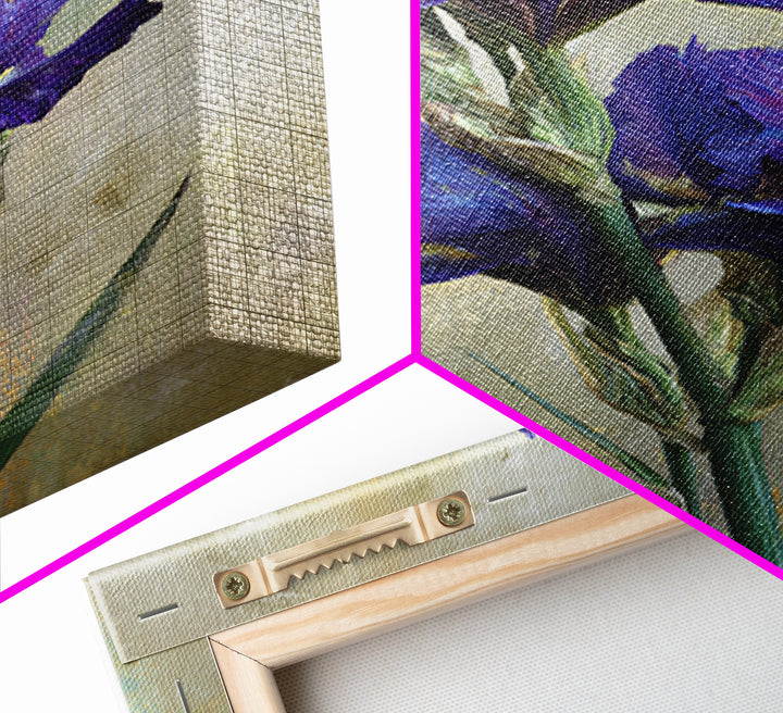 Iris Garden with Blue Violet Strokes Framed Canvas Print, Impressionist Art, Modern Art, Living Room Decor, Oil Painting, IMP-2x3-28