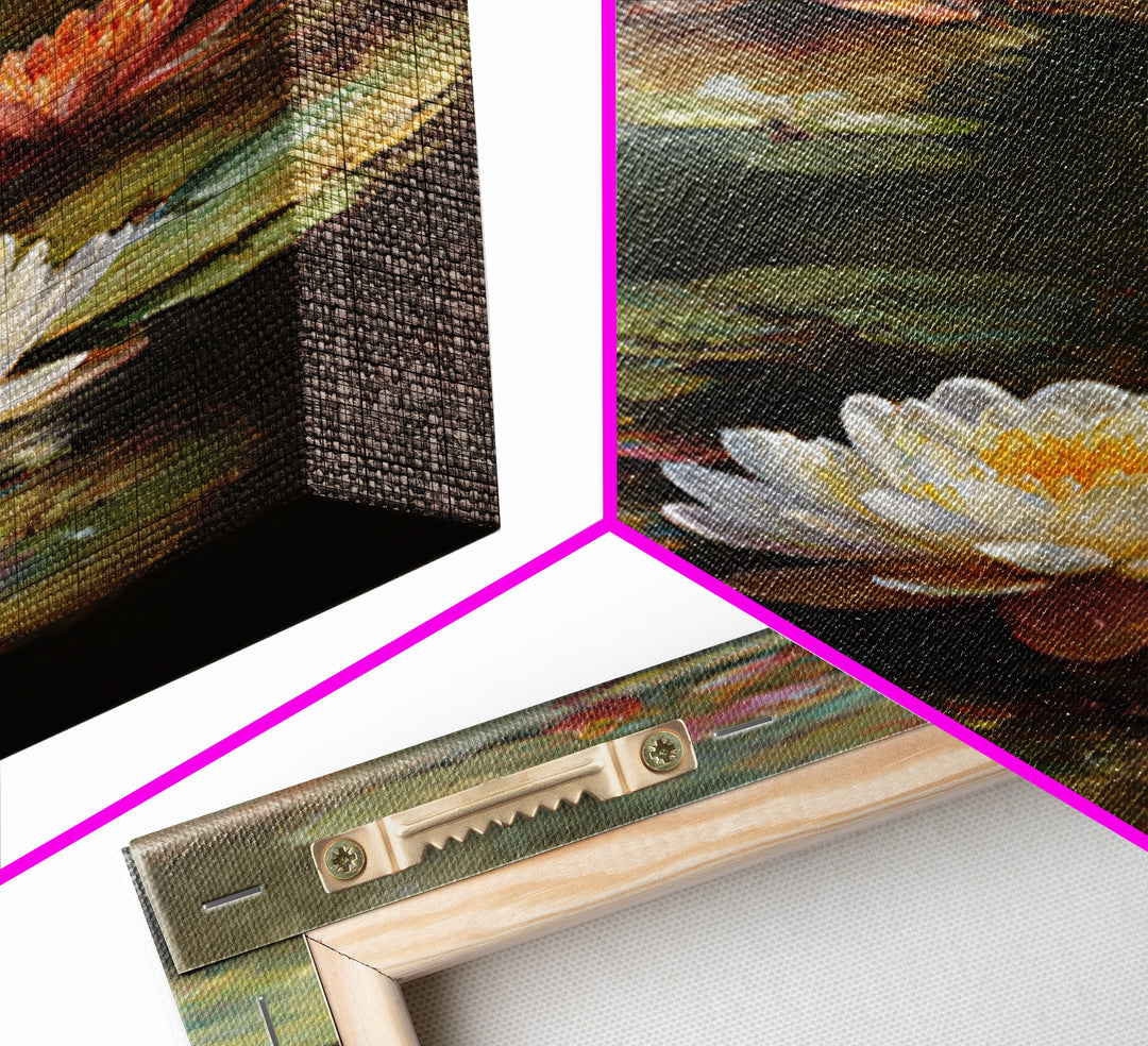 Water Lilies Floating on a Sunlit Pond Canvas Print, Impressionist Art, Wall Art Framed, Living Room Decor, Impression, IMP-2x3-33